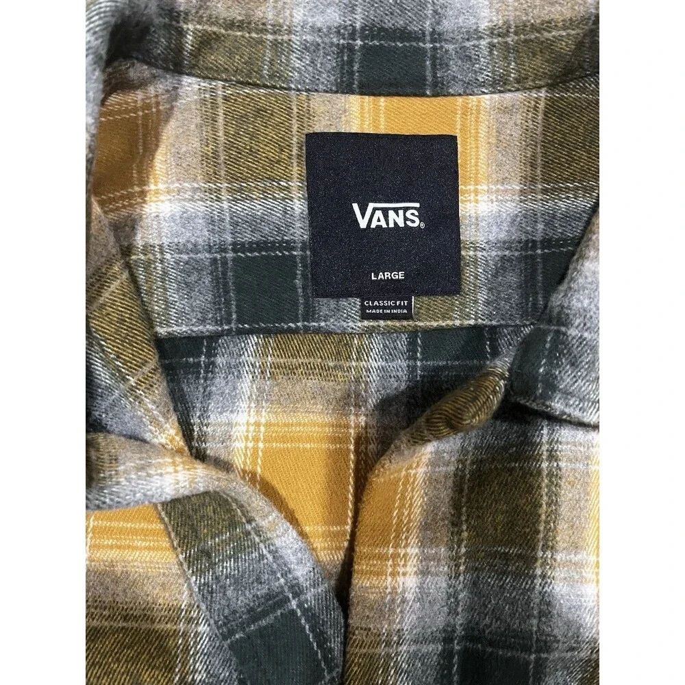 NWOT Vans Pemberton Heavy Shirt Jacket Flannel Plaid Shacket Large Yellow Gray